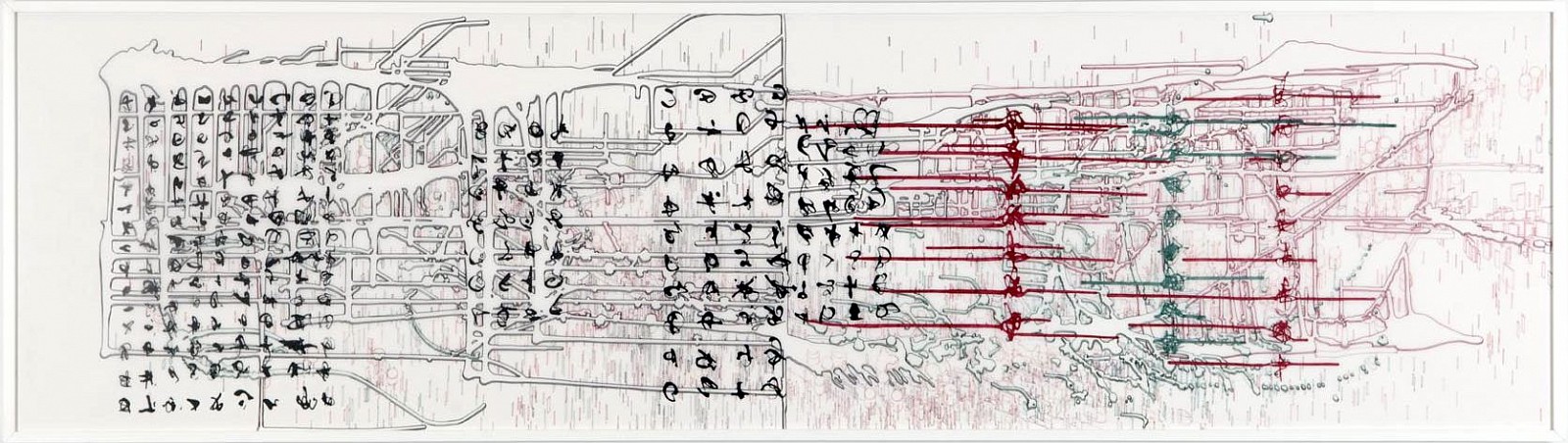 FELICE GRODIN, data streaming with an alien species, 2013
ink on mylar, 26 x 92 in. (66 x 233.7 cm)
FG-C-0029